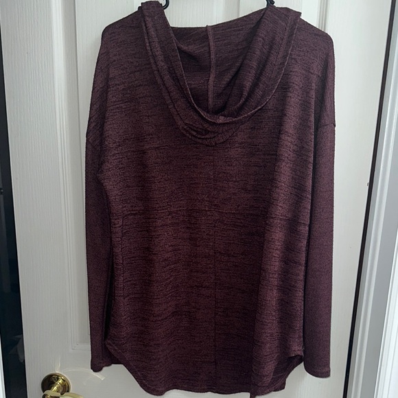 Burgundy colored Mudd Brand Heathered Cardigan with Relaxed Fit - Picture 7 of 9